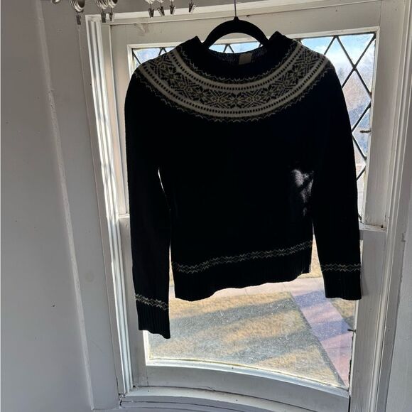 J. Crew Black and White Crew Neck Sweater with Nordic Design - Picture 2 of 7